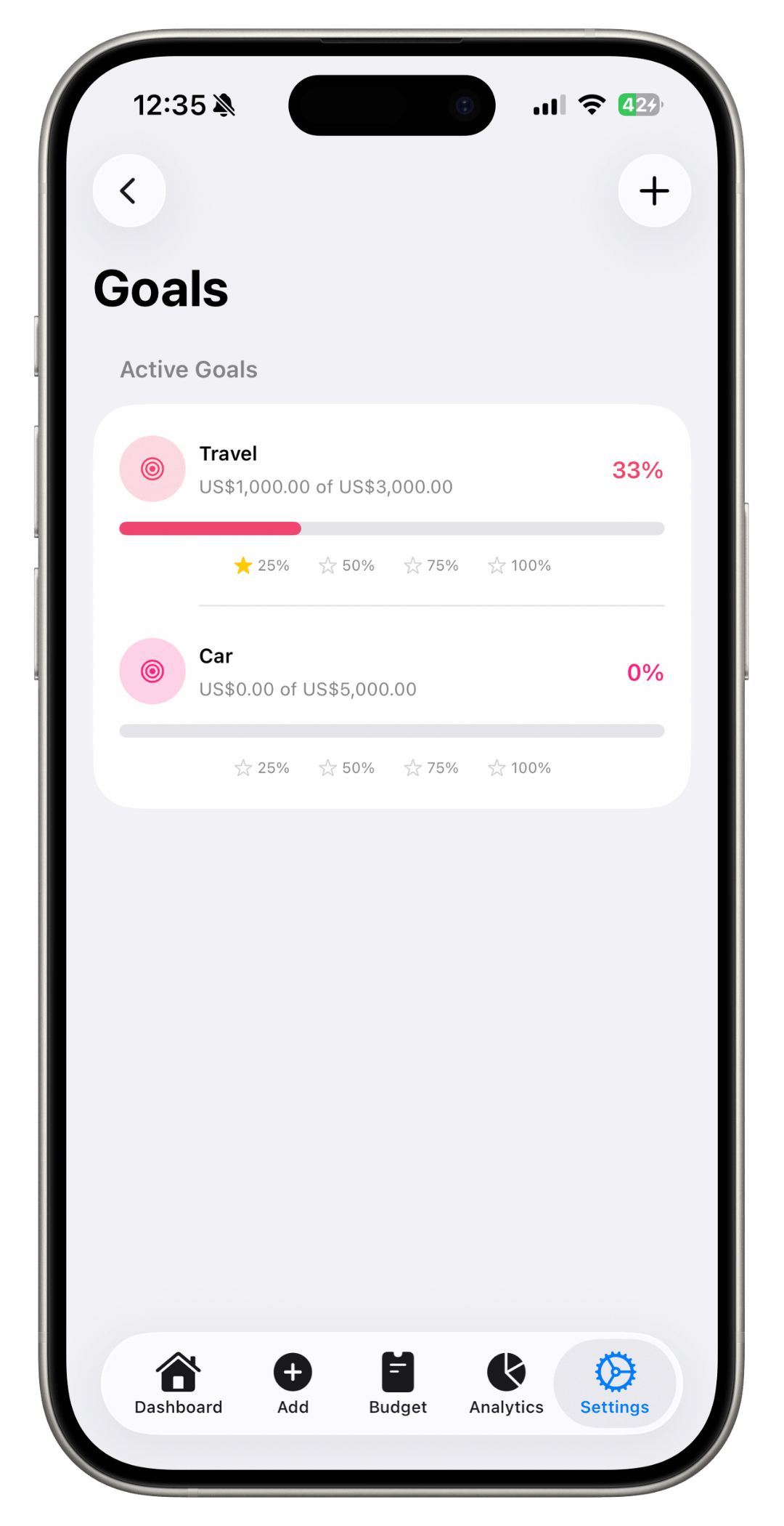 Savings goals progress