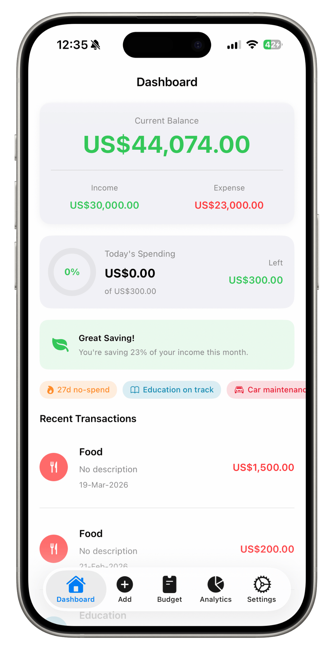 Track every dollar screenshot